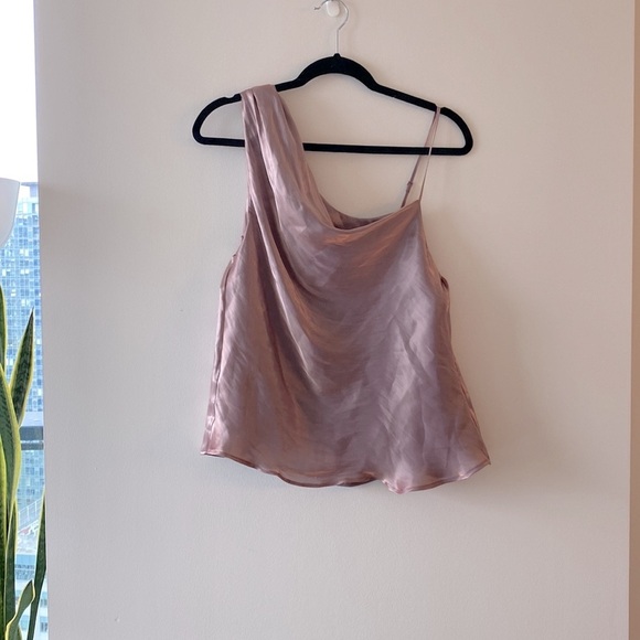 Free People Shimmy Shimmy Mauve Pink Metallic One-Shoulder Top - Picture 9 of 13